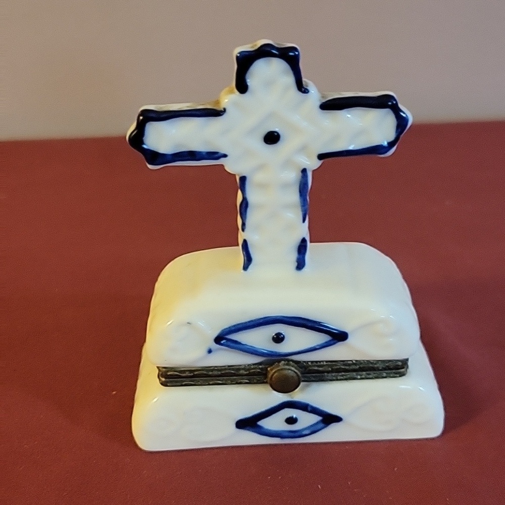 Evil Eye White Cross Porcelain Trinket Box Religious Protection Jewelry …